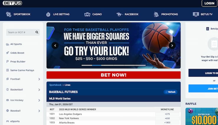 A view of the betting interface on BetUS, one of the best HI online sportsbooks.